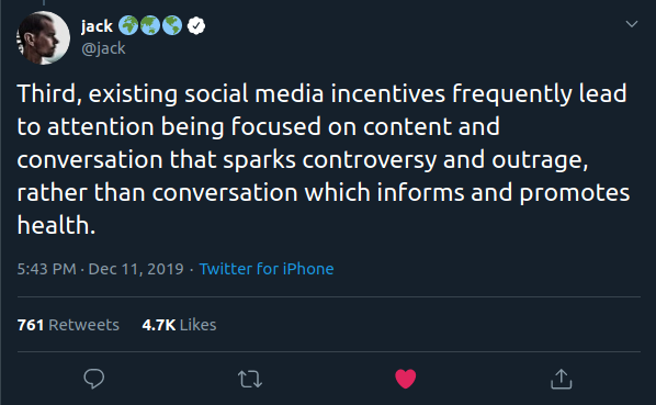 Third, existing social media incentives frequently lead to attention being focused on content and conversation that sparks controversy and outrage, rather than conversation which informs and promotes health.